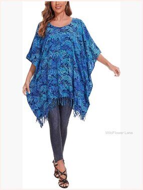 Batik Kaftan Tunic Top Plus Size Loose Fit Handcrafted Block Print Rayon